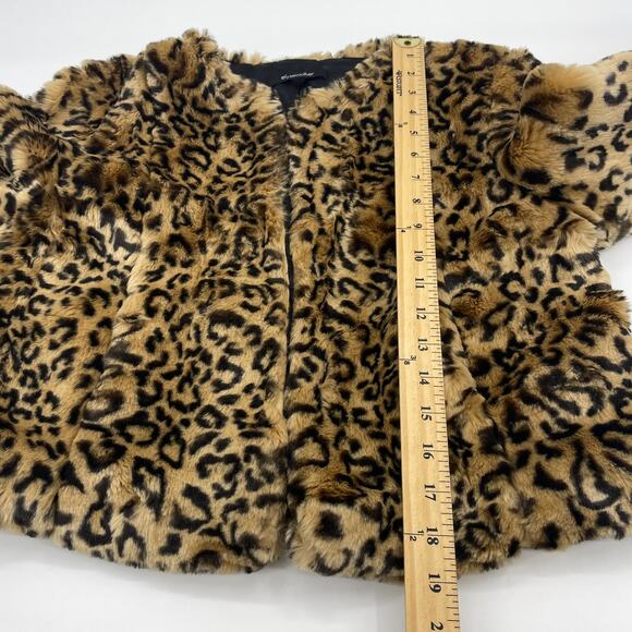 ELYSE WALKER Leopard Faux Fur Cropped Jacket Size S Open Front Lined Elysewalker - Picture 7 of 7